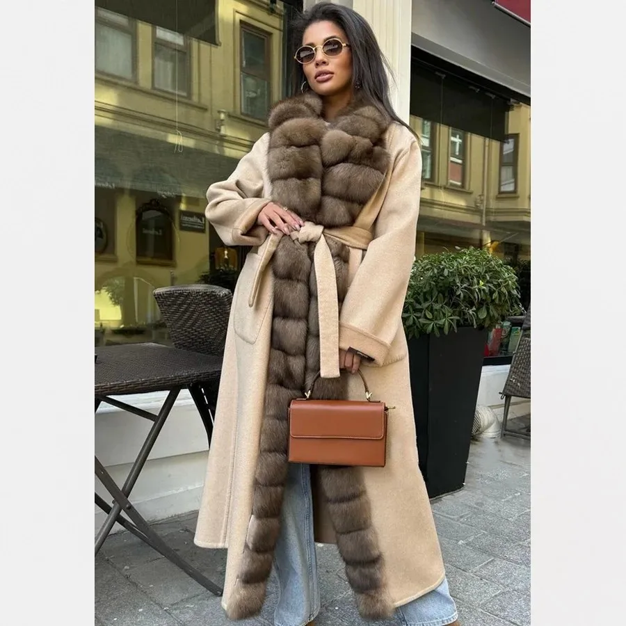 Wool Coat Women Long Woolen Jacket With Real Fox Fur Collar Best Selling High Quality Warm Wool Blends Coat