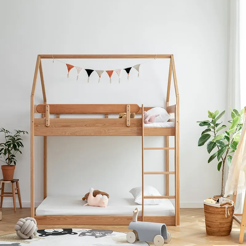 北欧風総無垢材子供用ベッド 高低ベッド 親子ベッド モダンシンプル 上下段ベッド
