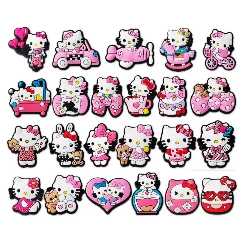 23pcs Pink Hello Kitty Kuromi Jibz PVC Croc Shoes Charms Pockmon Cartoon Anime DIY Sandals Shoe Accessories for Kids Gifts