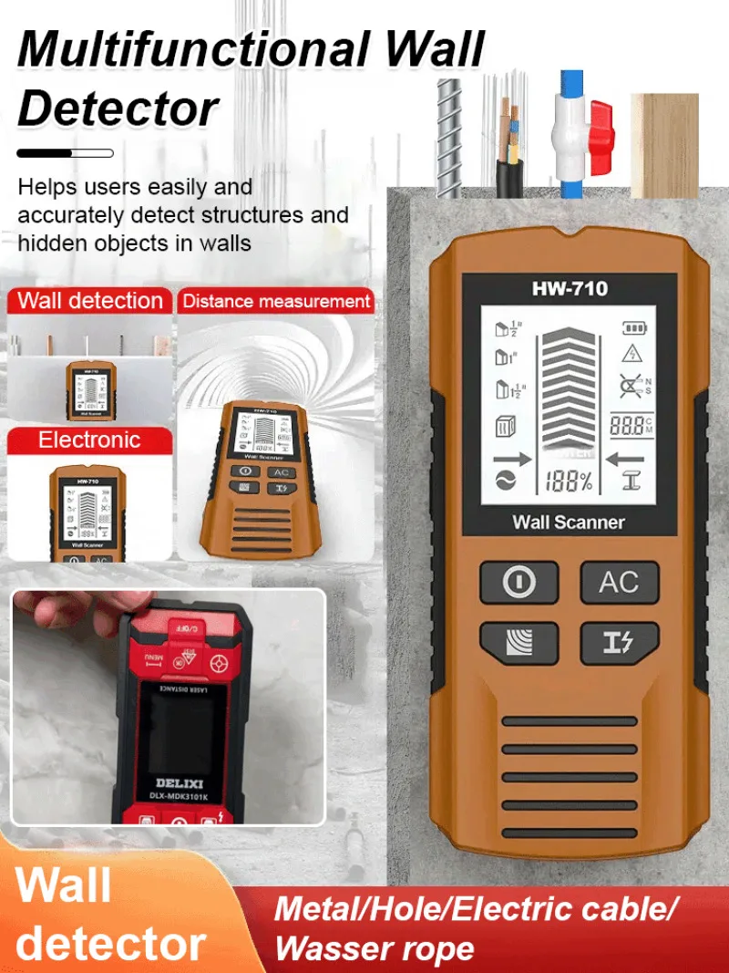 Handheld Wall Scanner and Multi-Function Metal Detector Stud Finder with Live Wire AC Sensor, Deep Scanning for Home Renovation