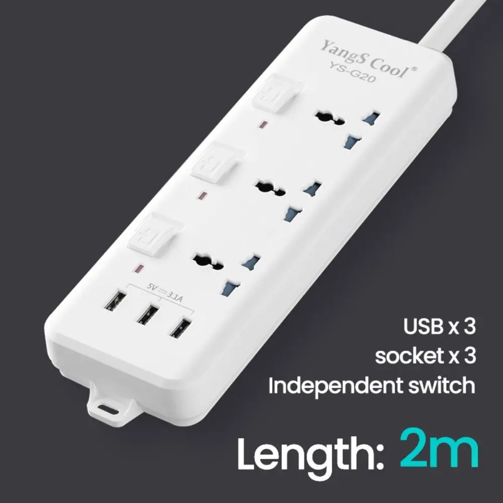 2m Extension Cord Outlet Power Strip USB Ports UK EU US Power Board Surge Protector Power Button Safe Independent Switch