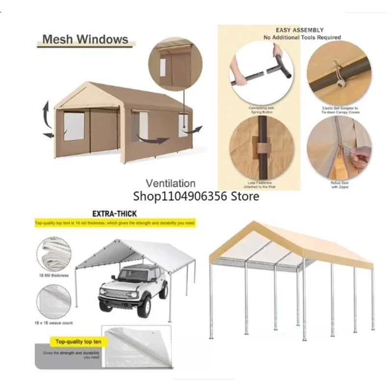 6x3M Heavy Duty Portable Carport Canopy with Removable Sidewalls, Outdoor Garage Shelter for Vehicle, Boat, Wedding & Party Use