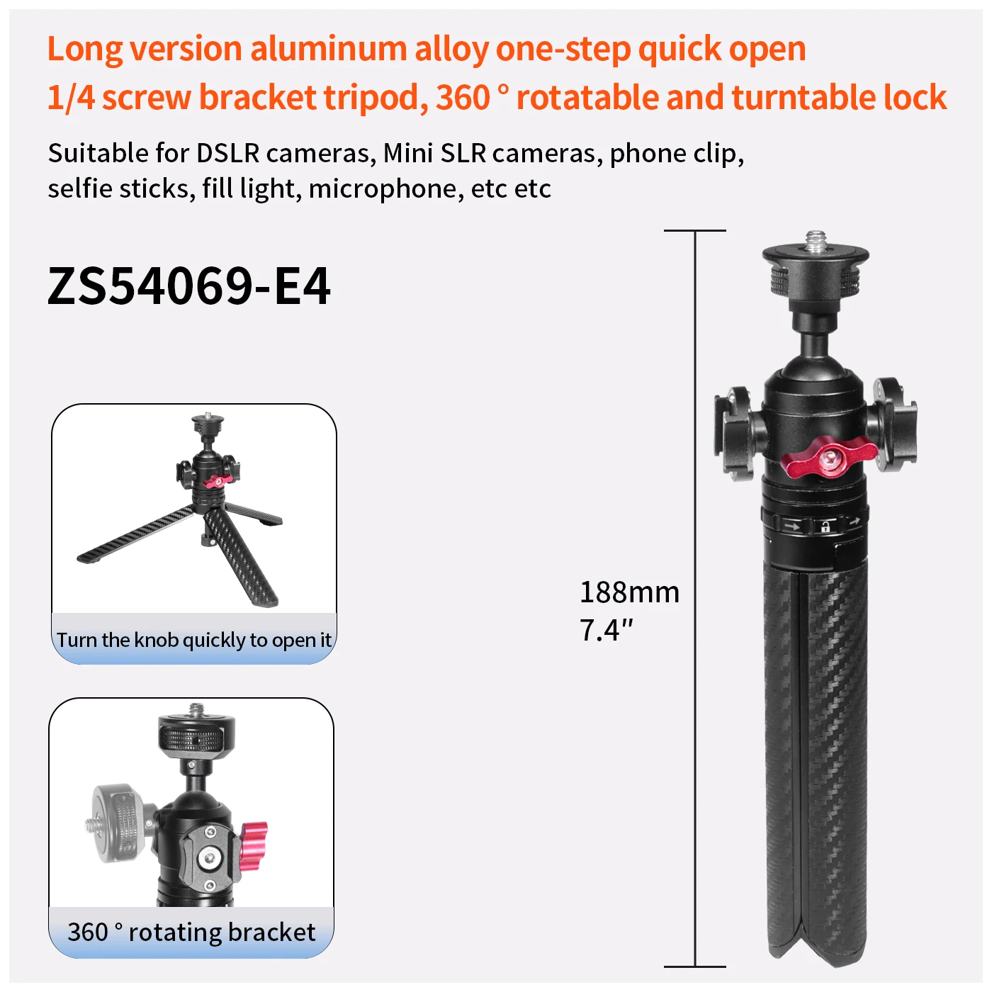 Mini-Vlog-Stativhalterung mit 1/4-Zoll-Adapter für Gopro Insta360 X6 X5 Air OSMO 360 II Action 5Pro Einbeinstativ Selfie-Stick-Stange – Detail 25