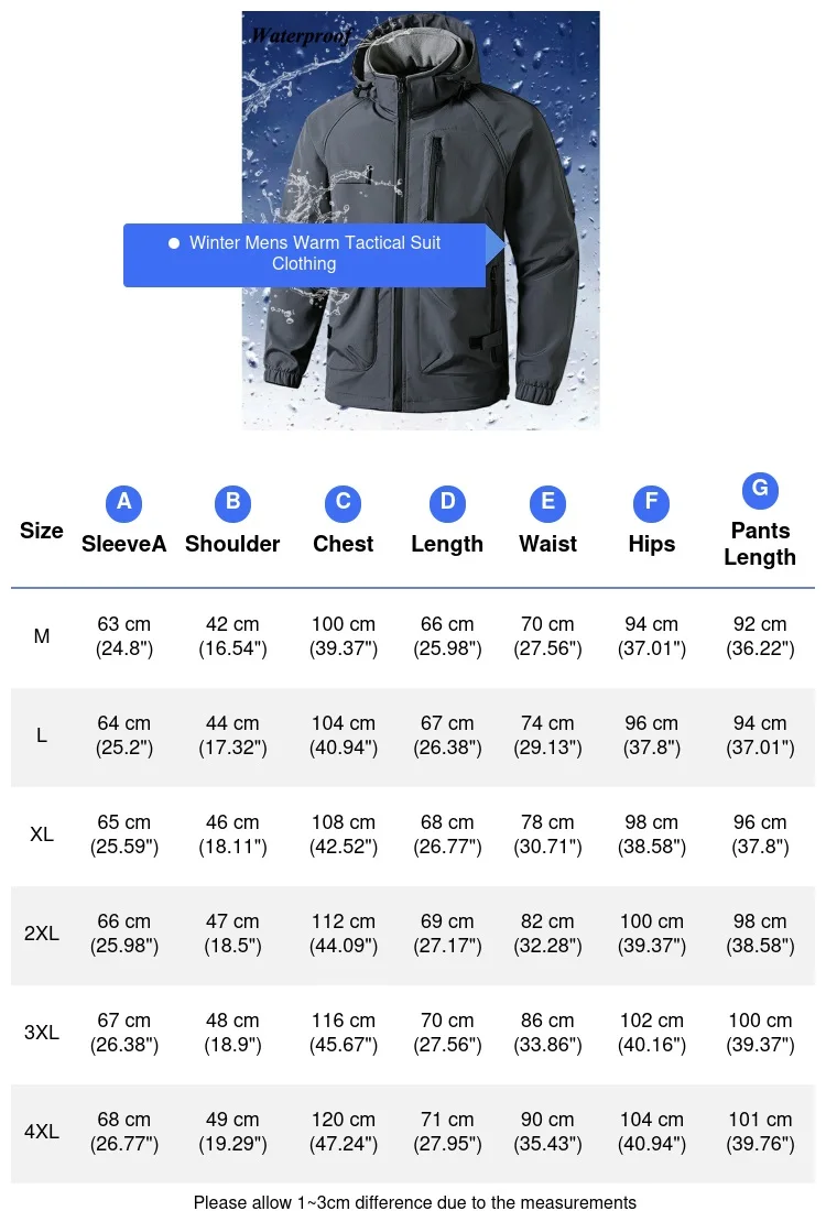 Inverno masculino conjuntos térmicos de esqui de montanha à prova dwaterproof água caminhadas workwear terno jaquetas táticas + calças 2 peças conjuntos blusão