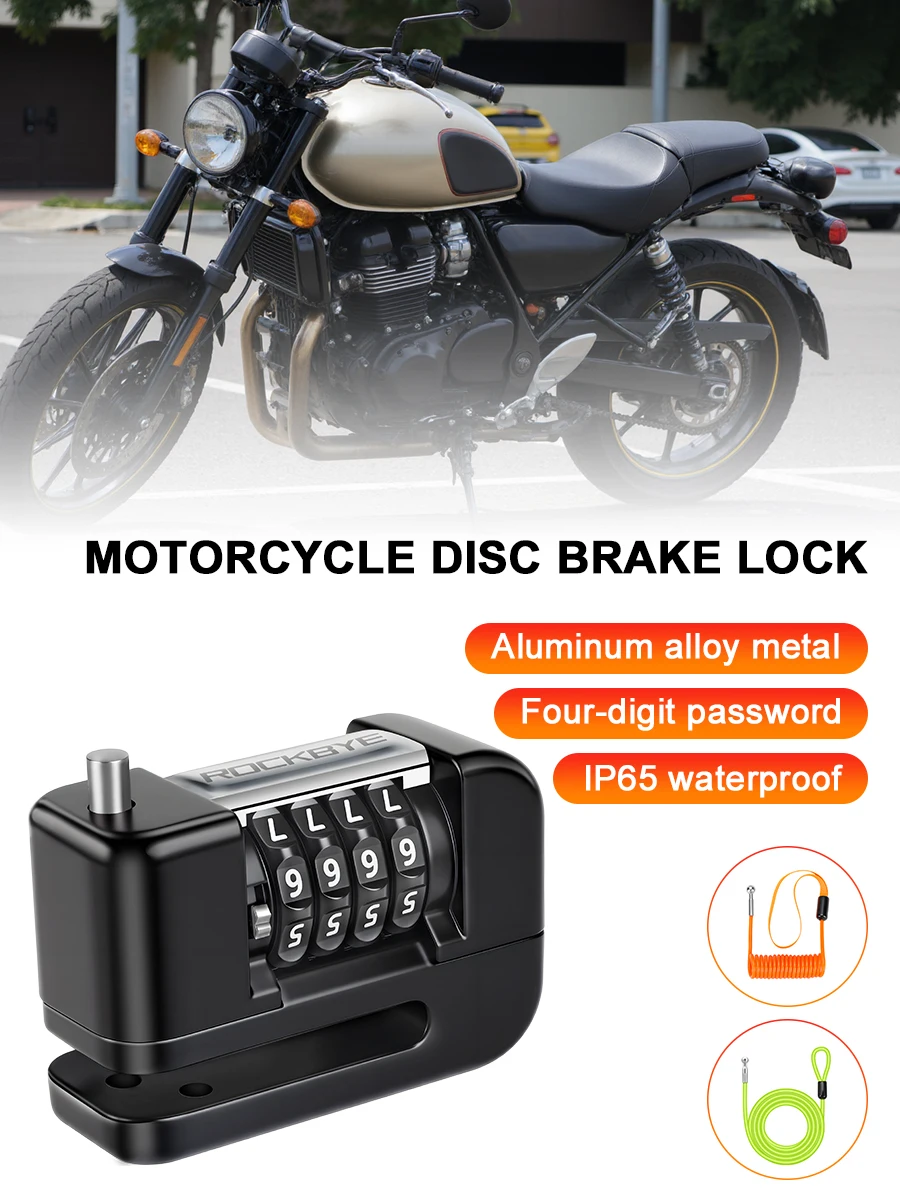 AliExpress UK Extractme Rockbye Motorcycle Disc Lock IP65 Waterproof Motorcycle Scooter Bike Password Anti-Theft Lock Motorcycle Security Accessorie