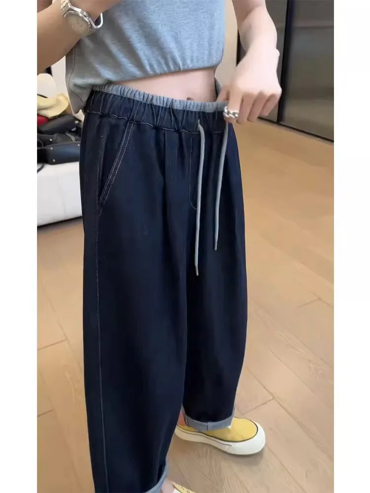 Jean à jambes larges pour femmes, taille haute, coupe droite, coupe ample, pantalon en Denim, poire singe, amincissant, neuf points