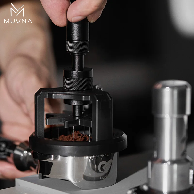 

MUVNA Adjustable Even Coffee Stirring Distribution Tools Rotatable Espresso Hand Tampers for Barista 51/54/58mm black