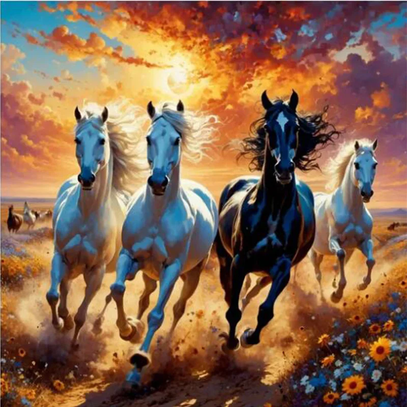 

New AB Diamond Cross Embroidery Running Horse 5D DIY Diamond Embroidery Water Diamond Painting Diamond Painting 2024