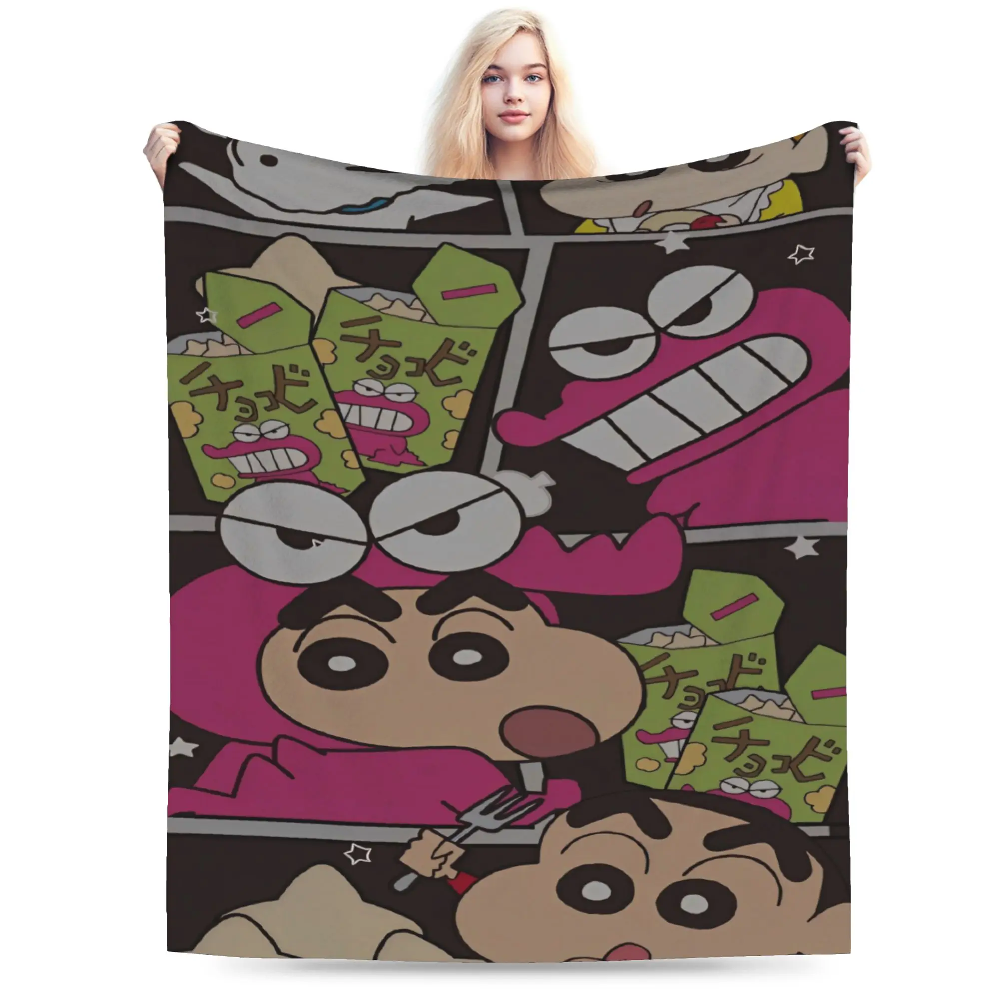 Soft Warm Blanket Children Picnic Crayon Shin-chan Kawaii Throw Blanket  Japan Flannel Bedspread For Couch Chair Sofa Bed Cover