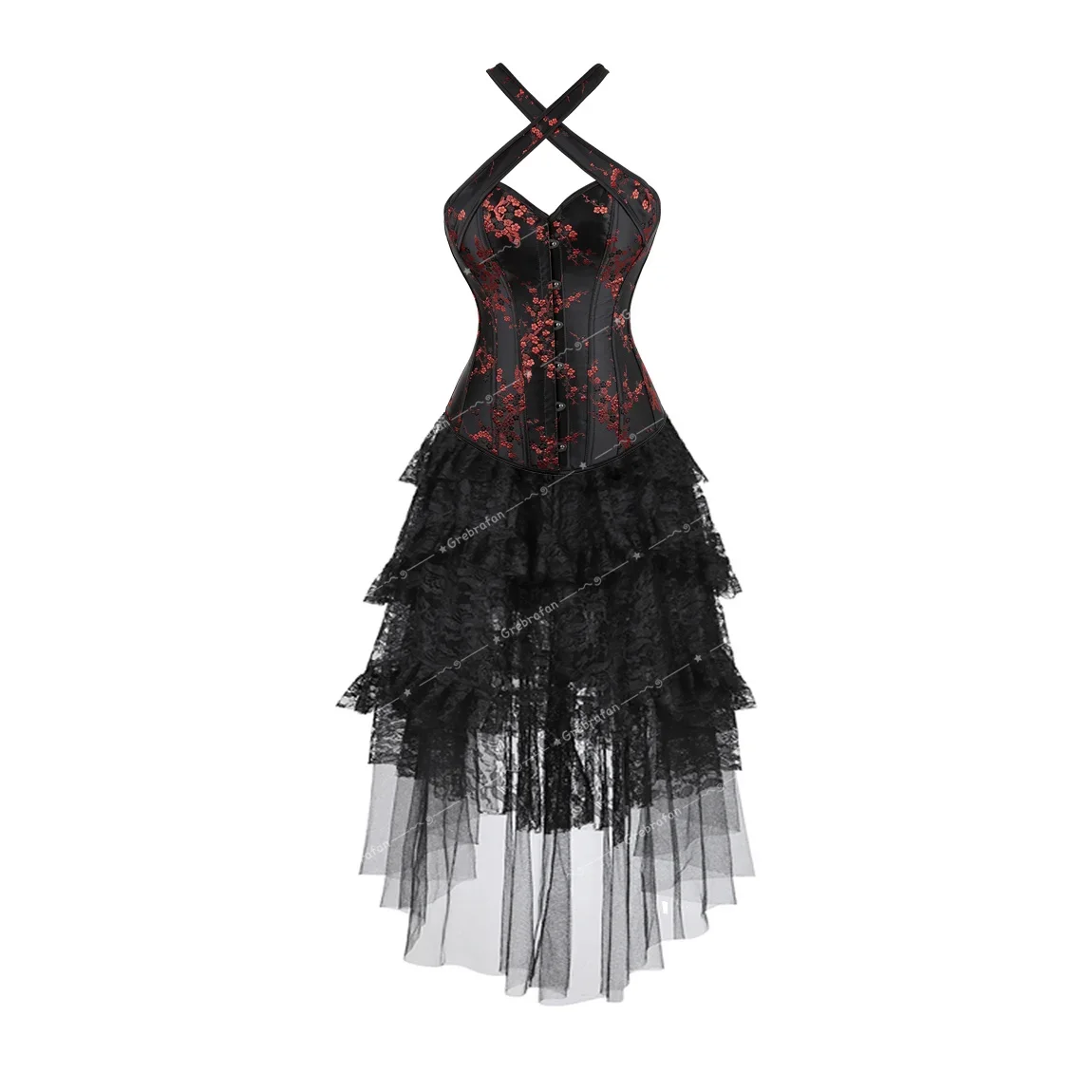 Corset Fancy Dress Floral Lace Corsets with Tulle Skirt Strap Bustiers Basque Skirts Set Plus Size Dance Party Costumes