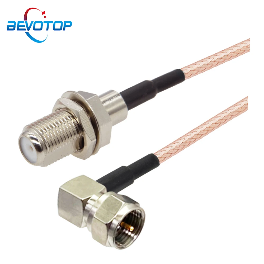 BEVOTOP RG179 Cable 75 Ohm F Male 90° to F Female Connector Cable RF Coaxial Extension Pigtail for TV Set-top Box DIY Jumper
