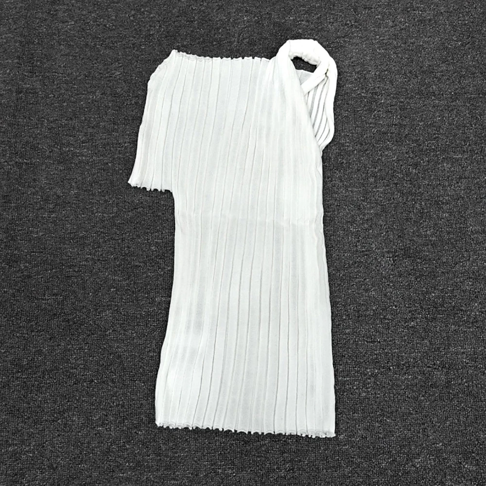 

Cotton Blend Asymmetric Strapless T-Shirt Women, 2026 Spring New Simple Fashion One Shoulder Slim Pit Stripe T-Shirt Top Y2k