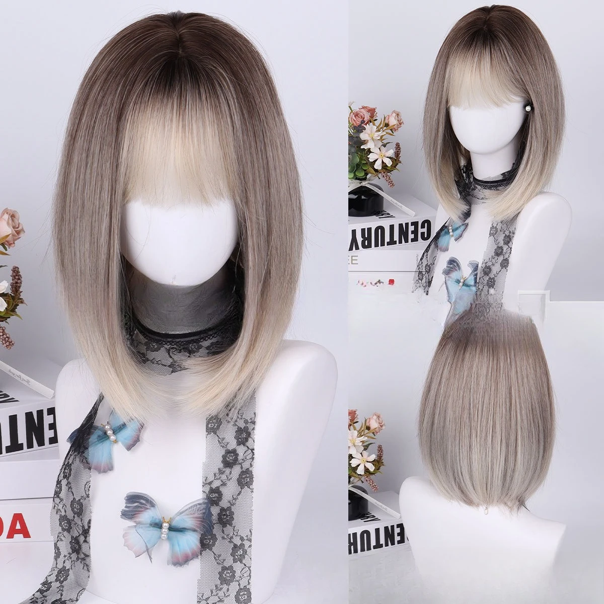 

Hot Sale Bobo Head Wig Highlights Layer Dress Up Beard Age Reduction Qi Bangs