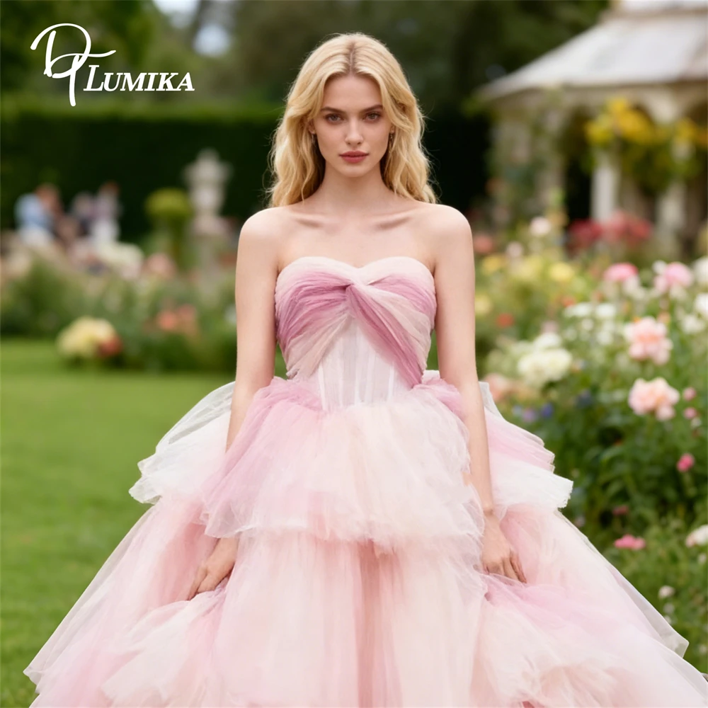 Dtlumika vestido maxi de tule sem alças em camadas para mulheres, vestido de baile vestido de festa de casamento para noiva 2026 vestido de baile longo personalizado