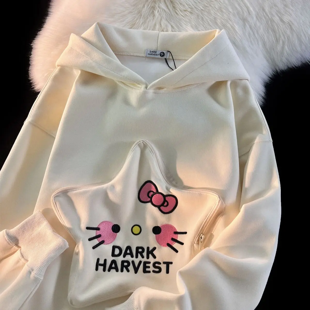 Sanrio Hello Kitty 100% Heavyweight Cotton 2024 Spring Fall Hooded Sweatshirt Students Lazy Wind Loose Tide ins Tops Coat Gifts