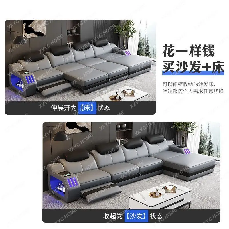 The first layer of cowhide modern simple sofa bed dual-purpose telescopic multi-functional space capsule sofa