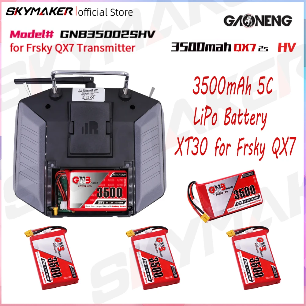 2개 - Frsky QX7용 GAONENG GNB LiHV 2S 7.6V 3500mAh 5C 리튬 폴리머 배터리 XT30