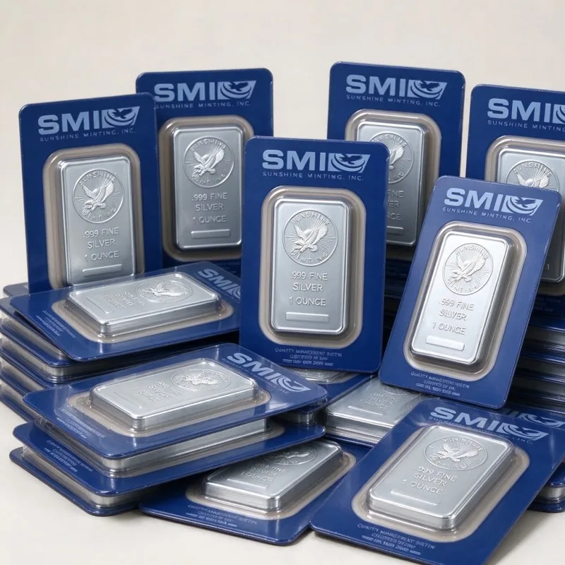 Non-Magnetic 1 Ounce SMI Silver Bar Zinc Alloy Silver Plated Bullion Eagle Coins Gifts for Collection