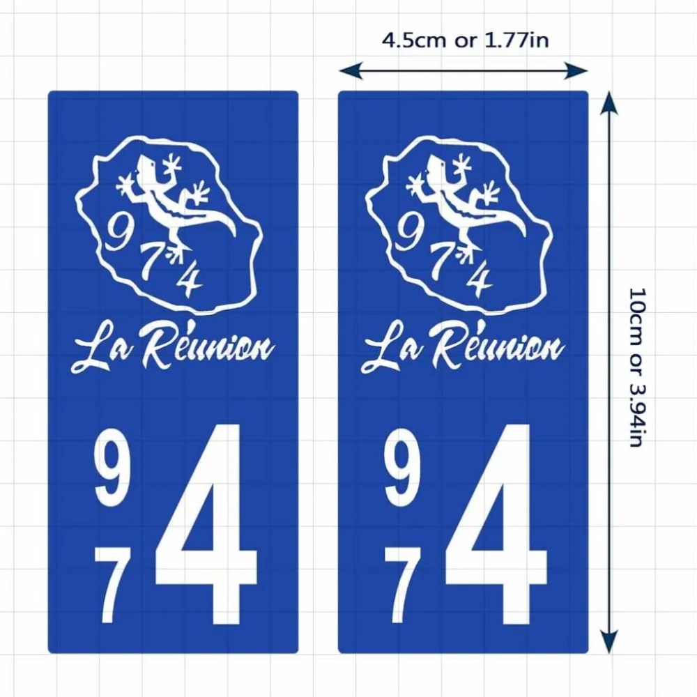 2Pcs/Set Reunion 974 Gecko License Plate Stickers, Waterproof Self-Adhesive Car Exterior Decals