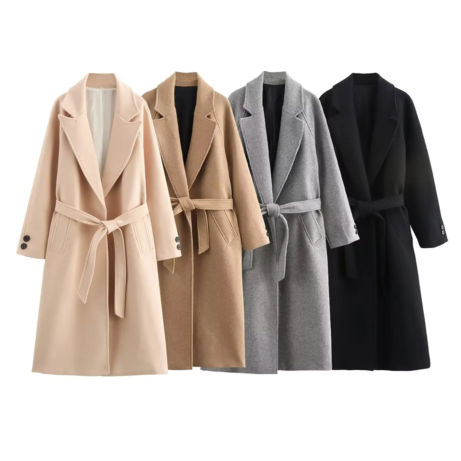 TRAF Women 202 Autumn and Winter New Fashionable Lazy Style Long Coat Coarse Texture Chic Lapel Lacquer Coat Outerwear Mujer