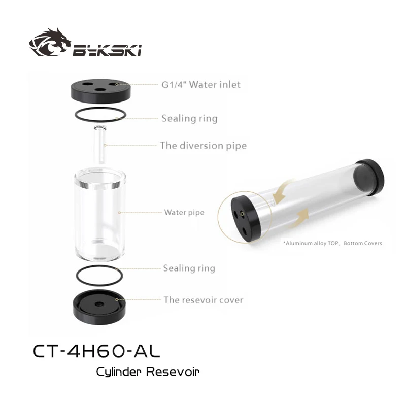 

BYKSKI CT-4H60-AL 80/130/180/240mm X 60mm Diameter Cylindrical Water-cooled Tank Aluminum Alloy Coolant + Acrylic G1/4 Reservoir