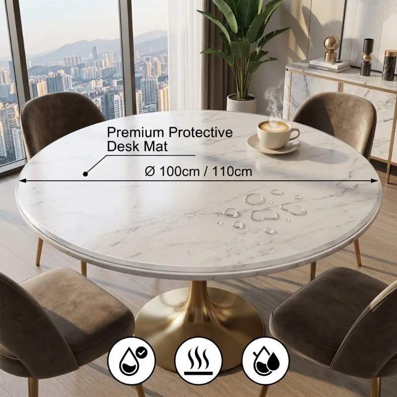 1Pc 100/110cm Frosted PVC Table Mat Round Plastic Tablecloth Waterproof Oil-Proof Dining Desk Cover Furniture Protector Film Pad