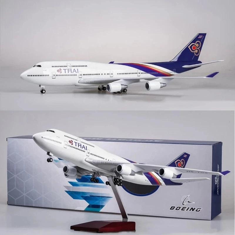 Scale Model Airplane for Thai Airways Boeing 747 Die-cast Resin Aircraft 47CM Model Aircraft with Lights and Wheels Plane Set (w