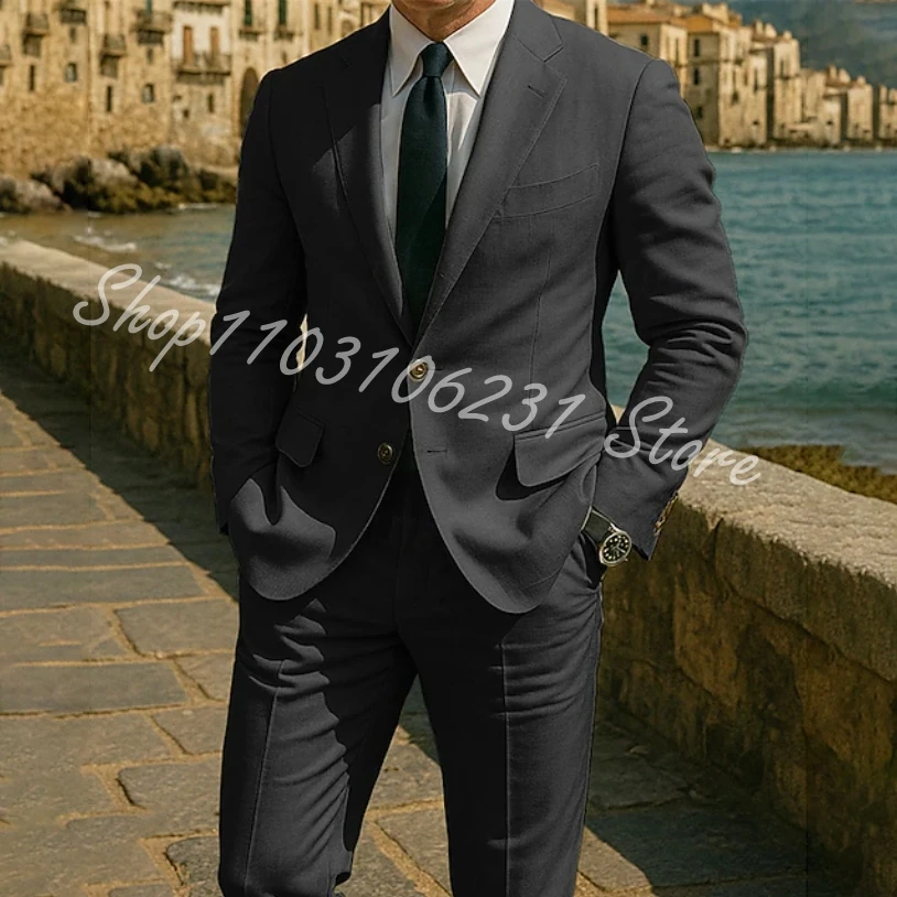 Men Suit 2025 Single Breasted Jacket Pants Notched Lapel Elegant Tuxedo For Wedding Groomsmen Slim Fit Costume Homme  Mariage