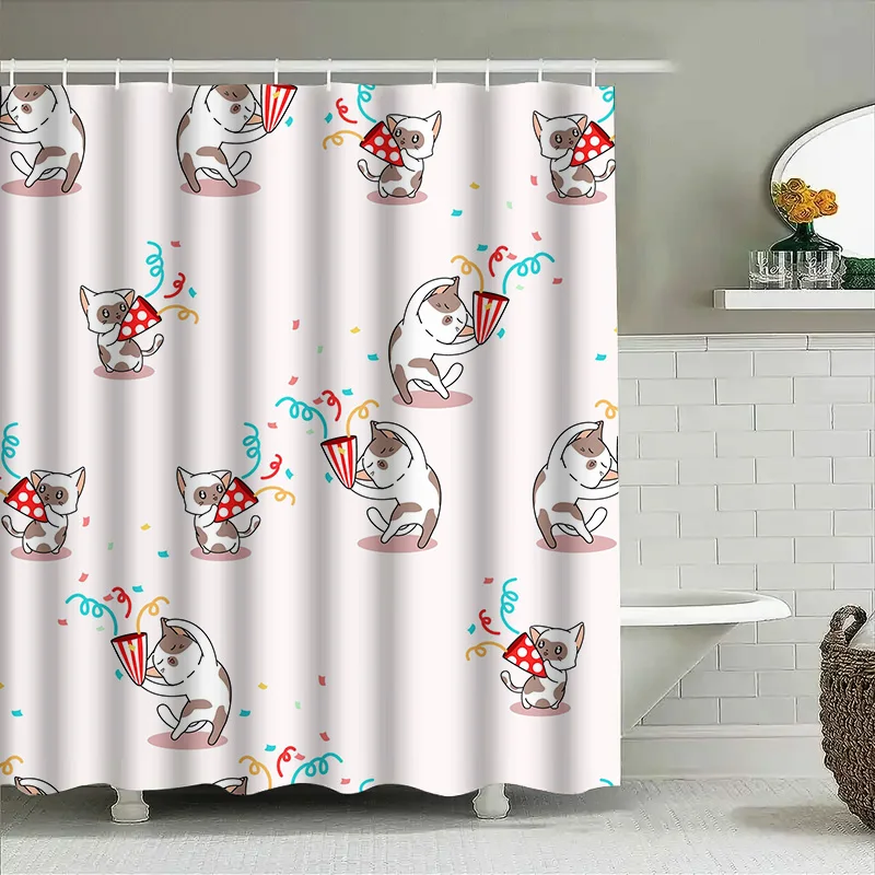Party Cats Shower Curtain Cute Cartoon Print for Kids Bathroom Decor – Multicolor Blue White Orange Red Purple would be a suitab