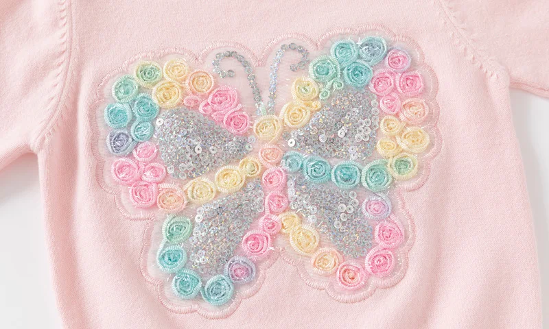 2024 Children Autumn Clothes New Baby Girls Sequin Butterfly Pullover Knitwear Tops Kids Ruffle Long sleeves Cotton Warm Sweater