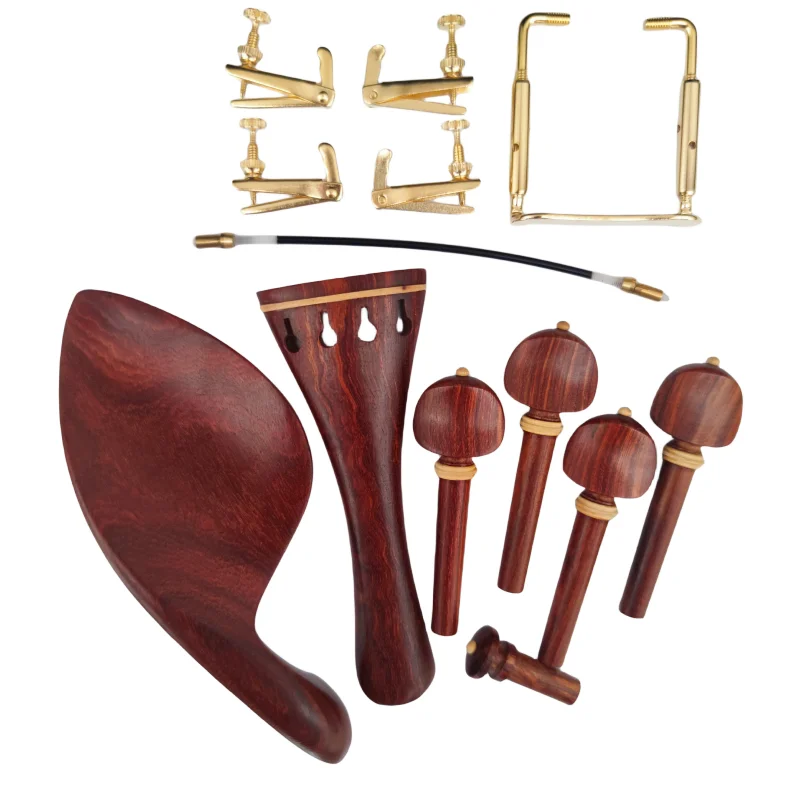 1 Set Rose Wood Violin Parts 4/4 Size Chinrest Tailpiece Pegs Endpin Screw Fine Tuners Violin Accessories