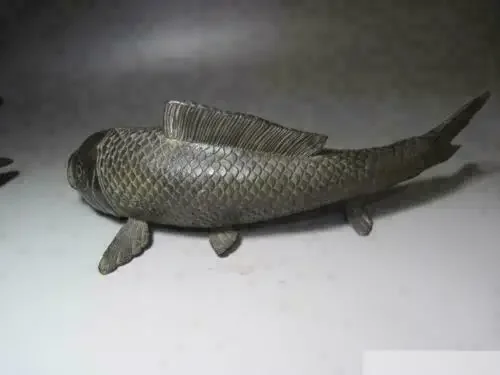 1 pair (Two) Ancient Japan pure Bronze sculpture Vivid cyprinoid carp Fish