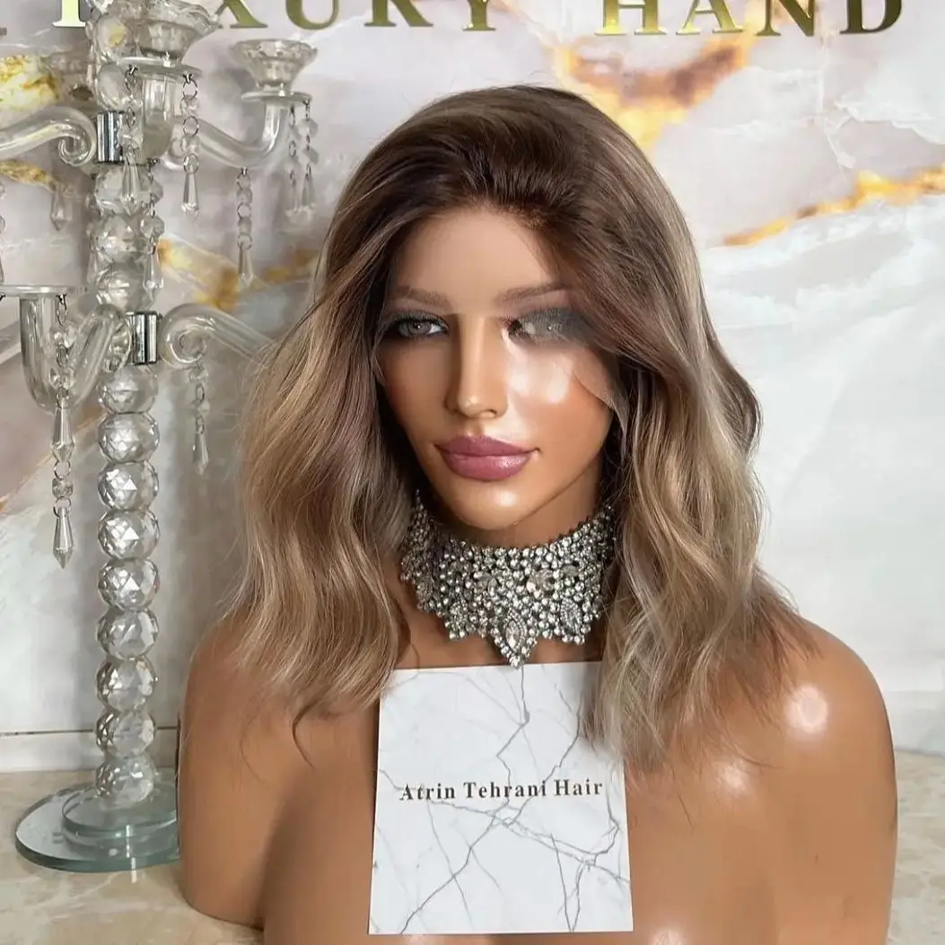 

Natural Short Waves 12-inch Lace Frontal Wig for Women Dark Blonde Cosplay Hair with Brown Highlights Synthetic Wig Top Selling