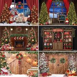 Bonvvie Christmas Backdrop Tree Gift Window Fireplace Baby Family Portrait Photocall Photography Backgrounds for Photo Studio