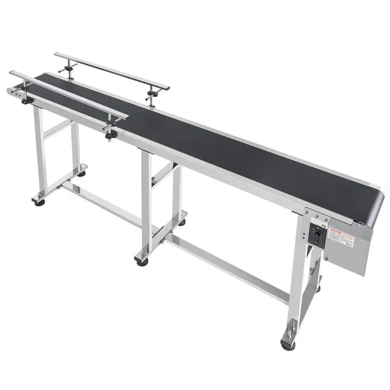Convoyeur à bande, table de convoyage de 1803,4 x 198,1 mm, convoyeur à bande motorisé en acier inoxydable pour applications de codage par jet d'encre, bande en PVC motorisée, vitesse réglable (double garde-corps)
