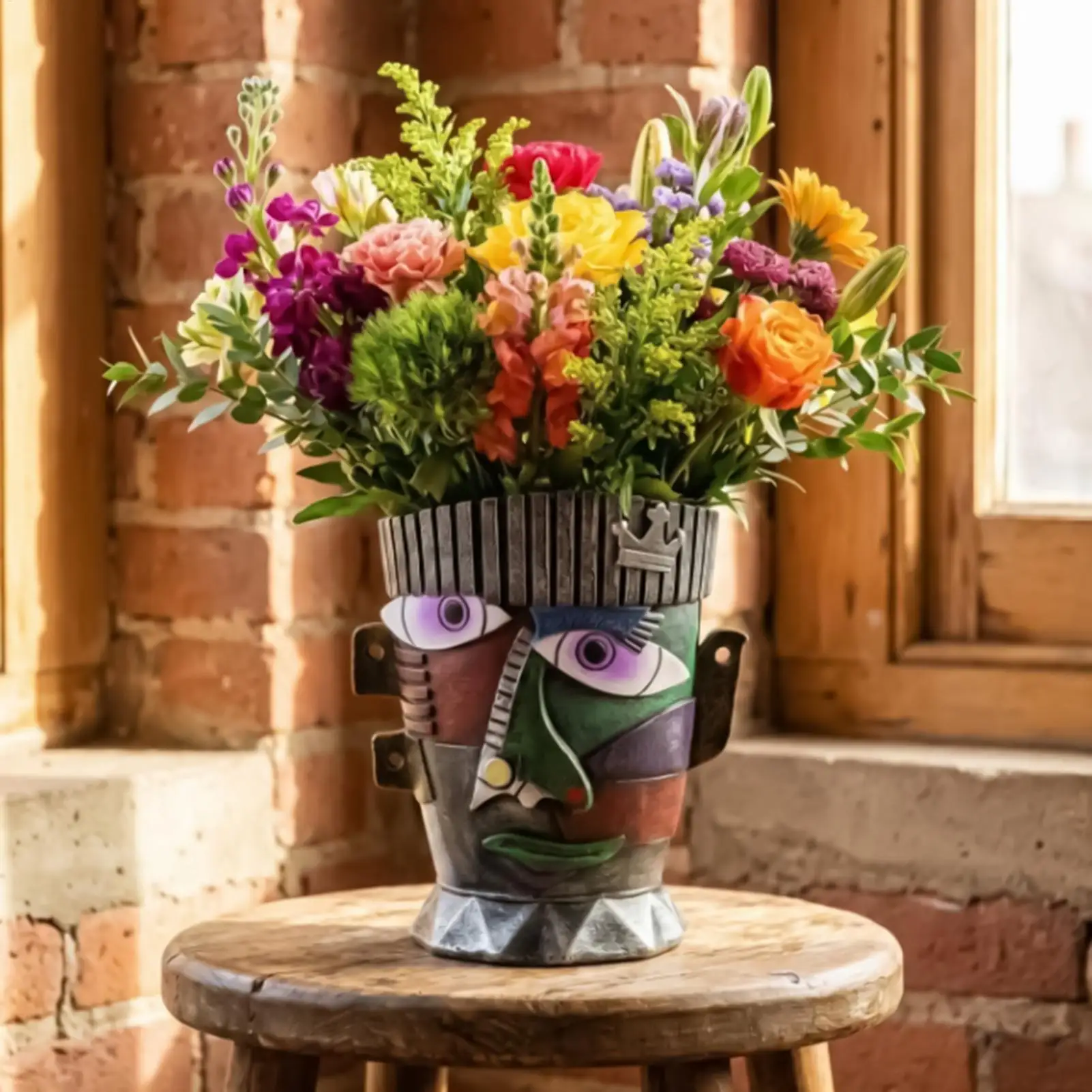 Abstract Face Flower Pot Hand-painted Colored Flower Pot Face Planter Humorous Succulents Pot Uniquely Artistic Plant Pots