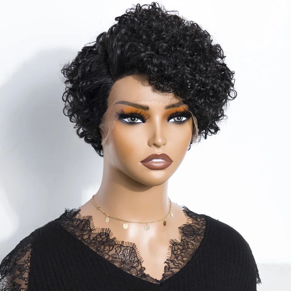 

Sleek Short Bob Wig Pixie Cut Wig Curly Human Hair Wigs For Women 13x1 Lace Front Deep Wave Lace Wig Preplucked Hairline