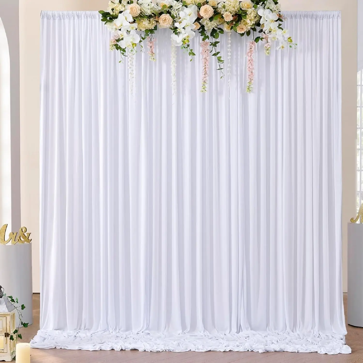 

2PCS White Backdrop Curtain for Parties Wedding Wrinkle Free Photo Curtains Backdrop Drapes Fabric Decoration for Baby Shower