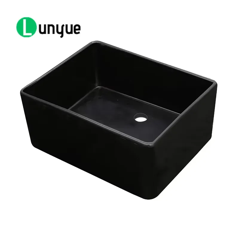 33 Inch Black Ceramic Farmhouse Sink 304 Stainless Steel Single Bowl with Faucet Rectangular Front Design for Kitchen