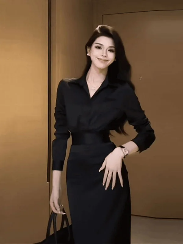 

Pure Desire Secretary Style Women's Spring Ant Waist Slimming Shirt And Skirt Set Beautiful Ootd Fashionable Workwear Ensemble