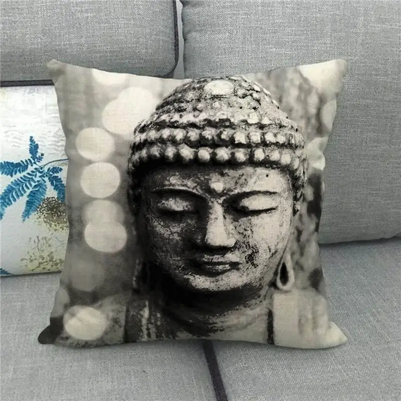 Buddha Statue Carving Pillowcase Buddhism Cotton Linen Pillow Case Home Decor Bed Sofa Bedroom Pillow Covers Decorative 45x45cm