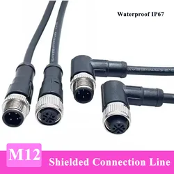 Waterproof M12 4 5 8 12Pin Sensor Signal Wire Connector IP67 Male Female Aviation Plug Cable M12 Connection Shielded Line