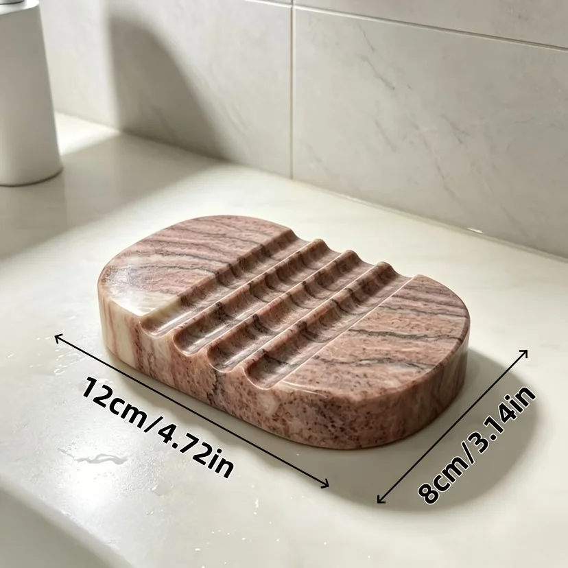 Oval-Shaped Natural Stone Soap Dish, Solid and More Durable, with Drainage Grooves, Suitable for Bathrooms, Kitchens, Interior Decoration, and as a Multifunctional Pen Holder view 2