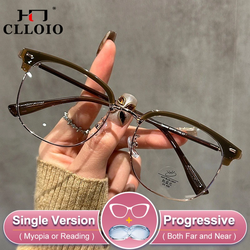 

CLLOIO Retro Half Frame Anti Blue Light Glasses Women's Fashion Versatile Reading Glasses Prescription Customized Myopia Glasses