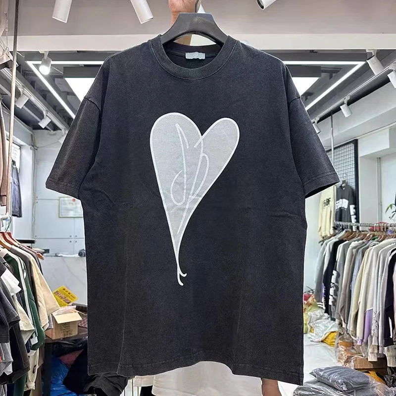 

Heavyweight Washed Simplicity Love Pattern T-shirt Men Woman Good Quality Oversized Hip Hop Vintage Tops Tee