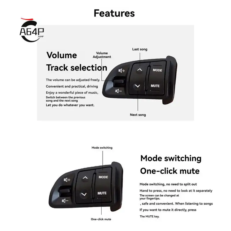 

A64P-Car Multifunctional Steering Wheel Button Panel For Kia Sportage Bluetooth Audio Volume Speed Cruise Control Switch