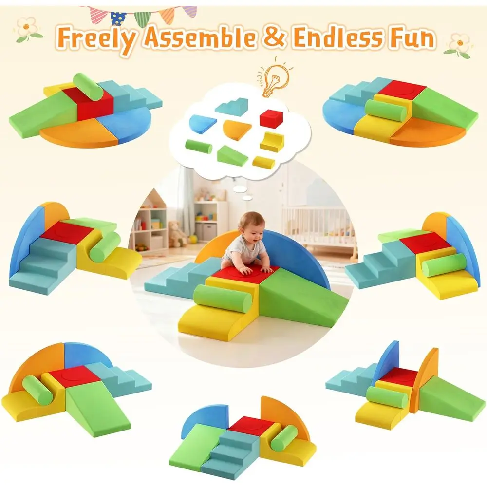 幼児用8ピースフォームクライミングブロック：柔らかく、滑り止め、運動能力と協調性を向上、ハイハイとクライミングのための屋内プレイジム