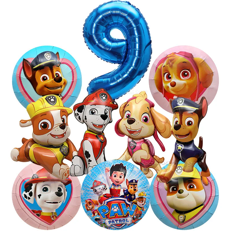 10-teiliges Paw Patrol Ballon-Set Hunde-Folienballons 32 Zoll Blau Rosa Zahlenballon für Kinder 1-9. Geburtstag Party-Dekoration für Jungen & Mädchen