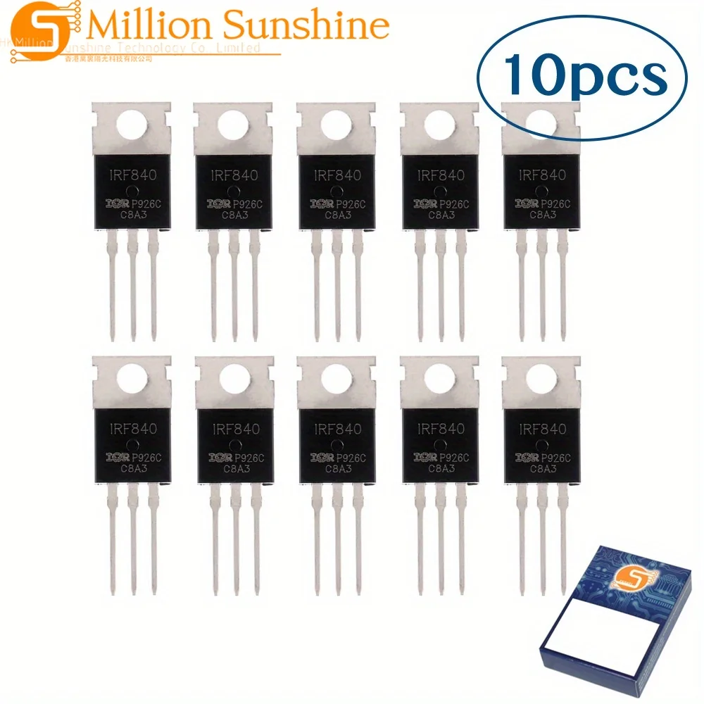 10pcs IRF840N IRF840 Power MOSFET N-Channel 500V 8A TO-220AB Transistor for Switch Mode Power (SMPS) Inverters Motor Controls