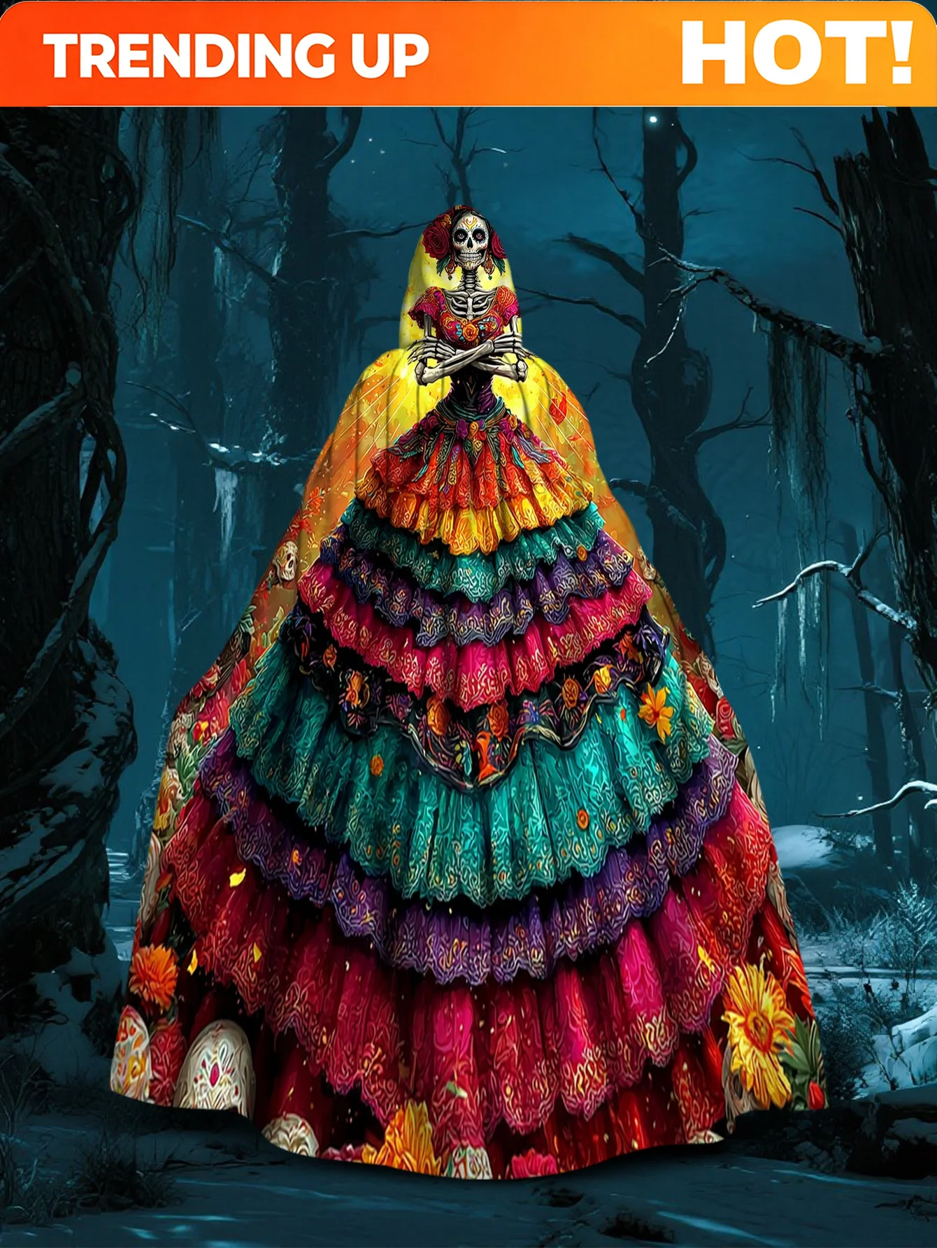 Customization 1pc 2D Flat Printing Vibrant Classic Cloak Colored Skull Lady 100% Polyester Music Festival Perfect For Themed
